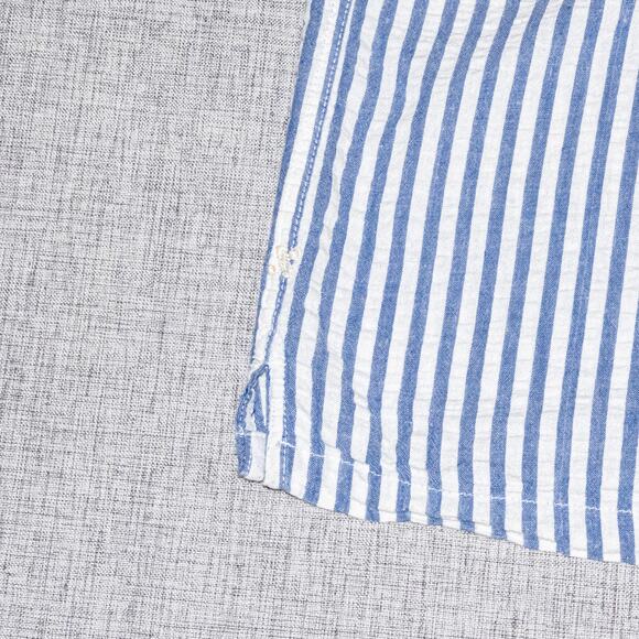 ALEX MILL Men's Seersucker Camp Shirt Blue striped Short Sleeve sz Large - Picture 7 of 7